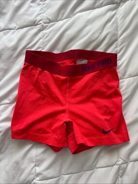 Nike Pro Bright Red Compression Shorts with Navy Accents